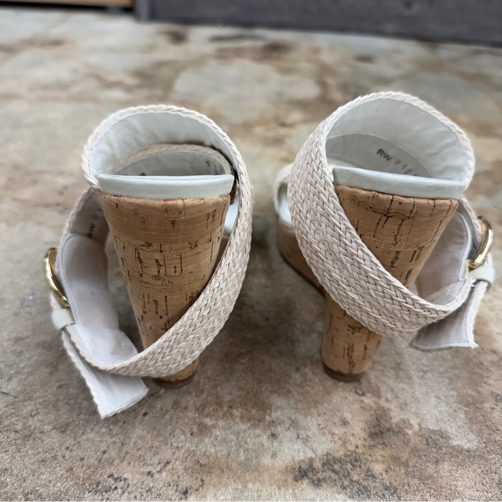 Stuart Weitzman Size 5 Cream Braided Wedge Sandals - Picture 5 of 11